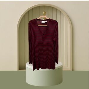 Chico’s Traveler Striped Red and Black Button-Up Cardigan